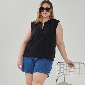 Joe Fresh Raw Edge Woven Cotton Top Sleeveless Top Black